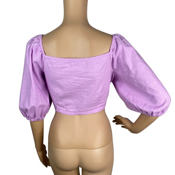 Express x Rocky Barnes Pastel Purple Linen Cotton Tie Front Crop Top SZ S - Picture 9 of 11